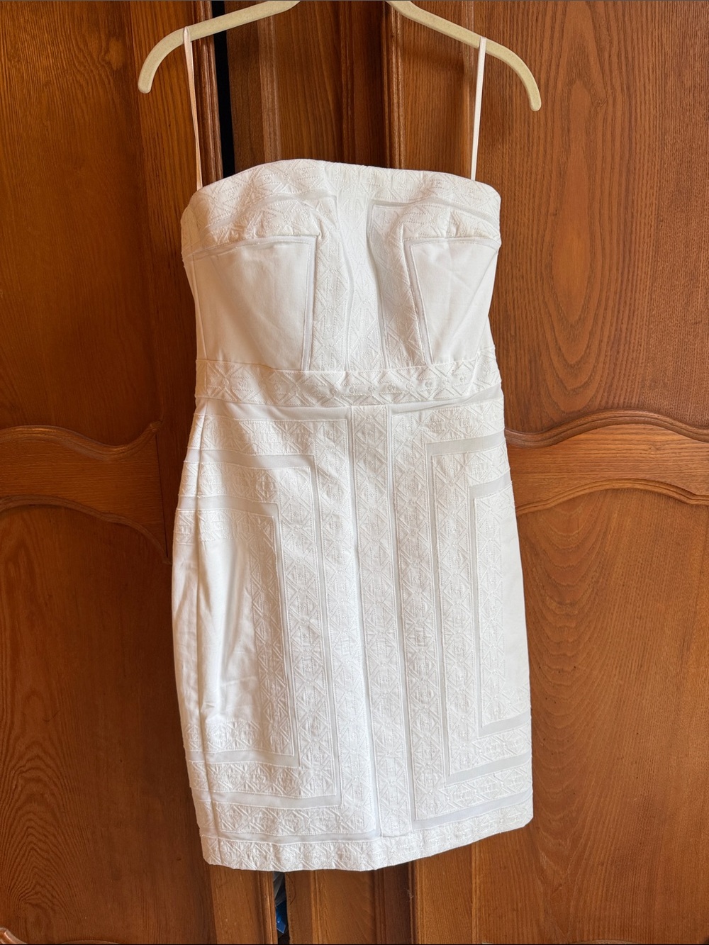 White House Black Market Strapless White Embroidered Mini Dress
